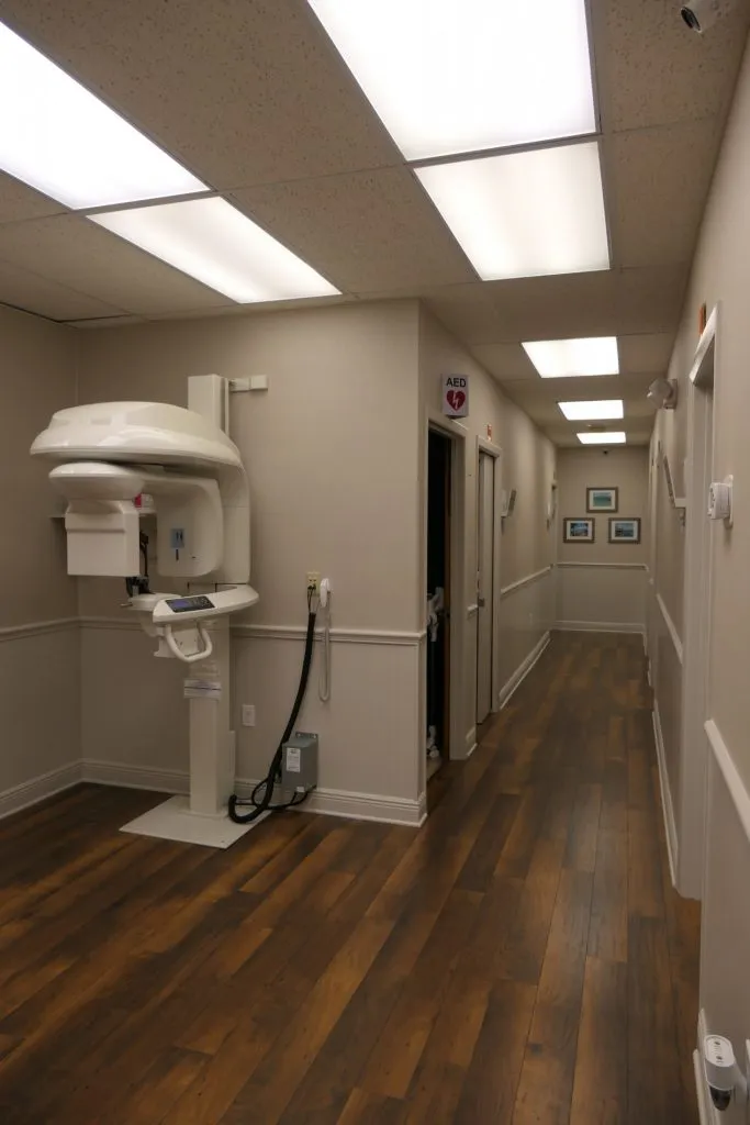 Office hallway with x-ray machine